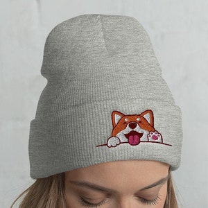 Cuffed Waving Shiba Inu Beanie, Shiba lover, Shiba gift, Cute shiba, Shiba dog, Funny Shiba, Shiba winter, christmas gift