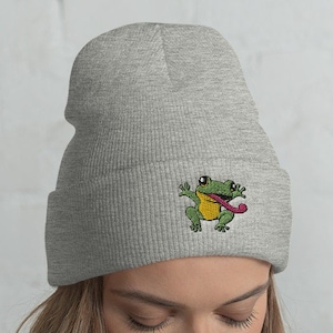 Cuffed Frog Beanie, Frog hat, Frog lover, Frog gift, Cute Frog, Funny Frog, Frog winter, Frog mama, kawaii