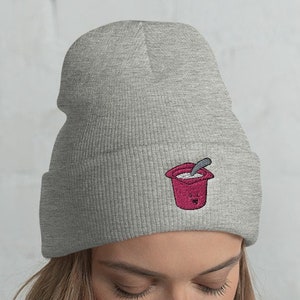 Cuffed Yogurt Beanie, Yogurt hat, Yogurt lover, Yogurt gift, Cute Yogurt, Funny Yogurt, Yogurt winter, kawaii