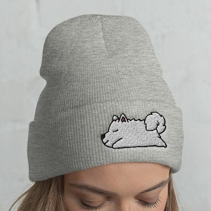 Cuffed Lazy Samoyed Beanie, Samoyed lover, Samoyed gift, Samoyed hat, Cute Samoyed, Funny Samoyed, Samoyed winter, christmas gift, kawaii