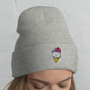 Cuffed Ice cream Beanie, Ice cream hat, Ice cream lover, Ice cream gift, Cute Ice cream, Funny Ice cream, Ice cream winter, kawaii
