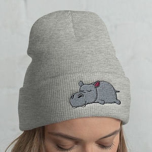 Cuffed Lazy Hippo Beanie, Hippo lover, Hippo gift, Hippo hat, Cute Hippo, Funny Hippo, Hippo winter, christmas gift, kawaii, hippopotamus