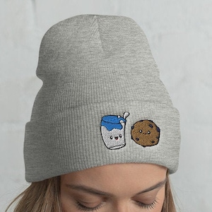 Milk and Cookie Beanie (Embroidered), Milk Beanie, Cookie Beanie, Milk gift, Cookie gift, Milk lover, Cookie lover, Milk hat, Cookie hat