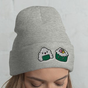 Sushi Beanie (Embroidered), Sushi gift, Sushi lover, Sushi hat, Cute Sushi, Funny Sushi, Sushi winter, kawaii, Sushi mama, onigiri