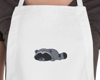 Embroidered Lazy Raccoon Apron, Raccoon lover, Raccoon gift, Cute raccoon, Funny Raccoon, animal apron, kawaii, chef gift, raccoon mama
