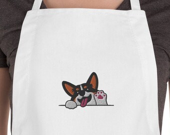 Embroidered Tricolor Corgi Apron, Corgi lover, Corgi gift, Cute corgi, Funny Corgi, animal apron, dog apron, kawaii, chef gift, Corgi mama