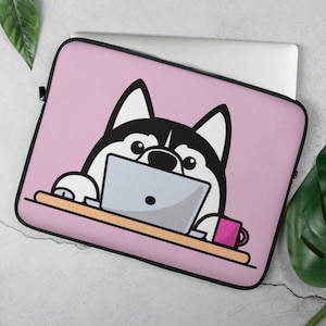 Husky Laptop Sleeve, Husky lover, Husky gift, Cute Husky, Husky dog, Funny Husky, Husky cover, Laptop cover, Kawaii