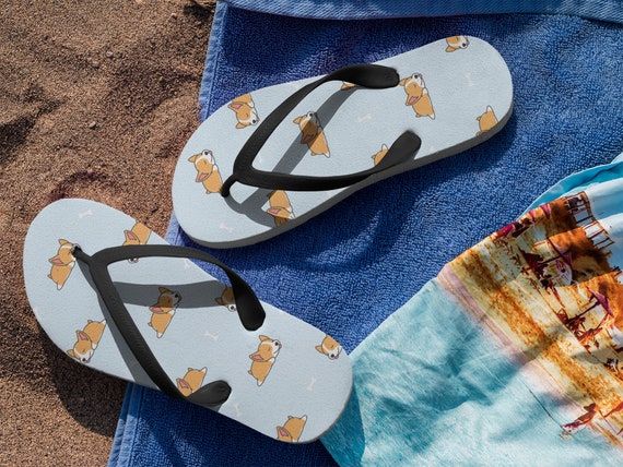 Corgi Flip Flops - Purple Cartoon Corgi Flip Flops - Purple Cartoon