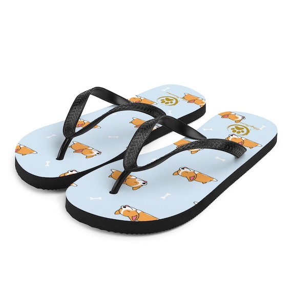 Corgi Flip Flops - Purple Cartoon Corgi Flip Flops - Purple Cartoon