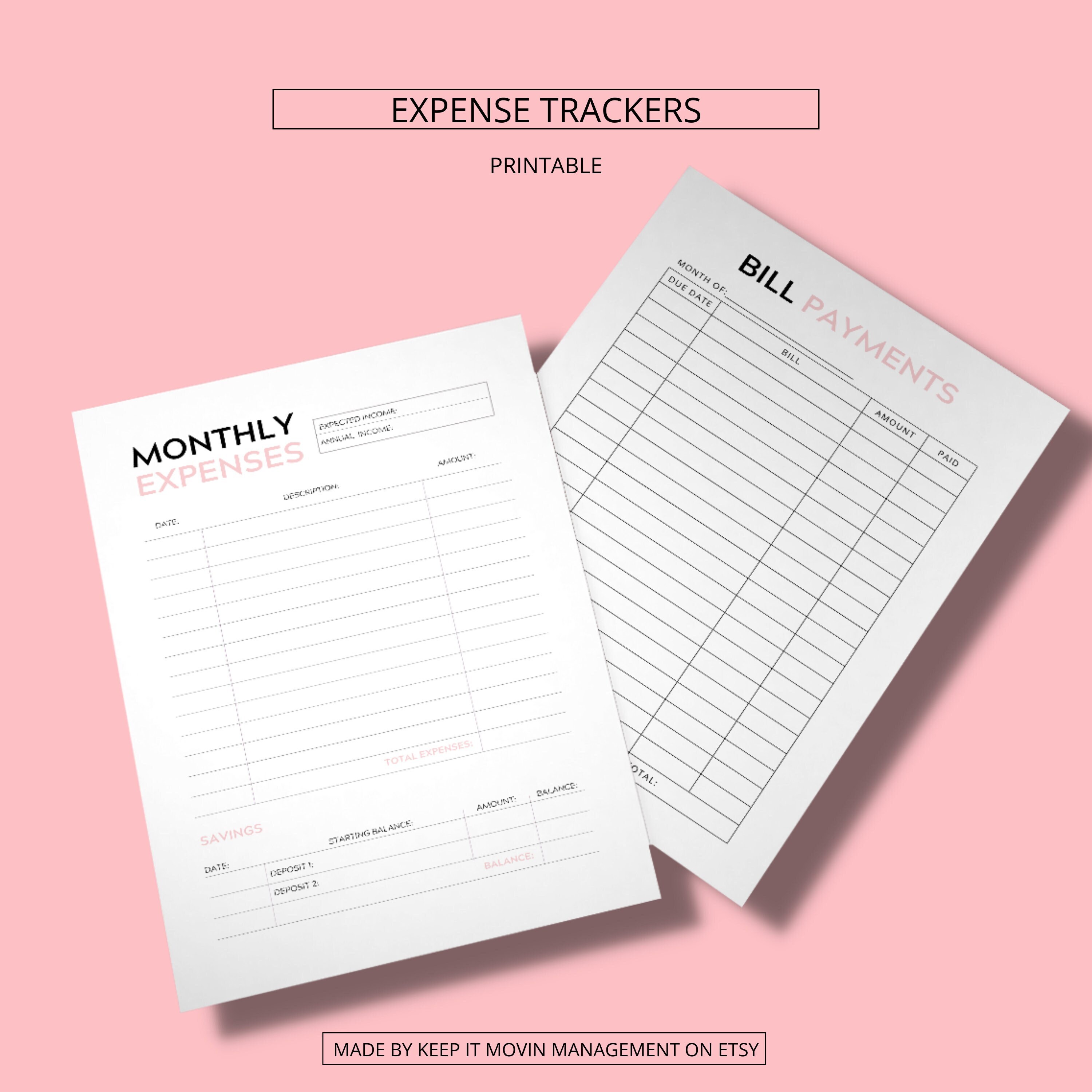 printable expense tracker printable bill tracker expense etsy
