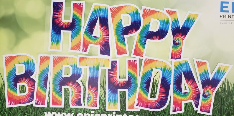 Yard Card Happy Birthday TYE DYE 18 Yard Letters | Etsy