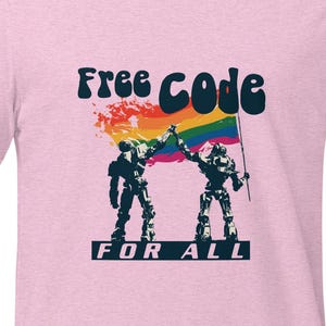 Free Code For All T-Shirt, Open Source Shirt, Programmer Gift, Rainbow Robot Tee, Developer Gift, Retro Groovy Tech Shirt, Robot Rights