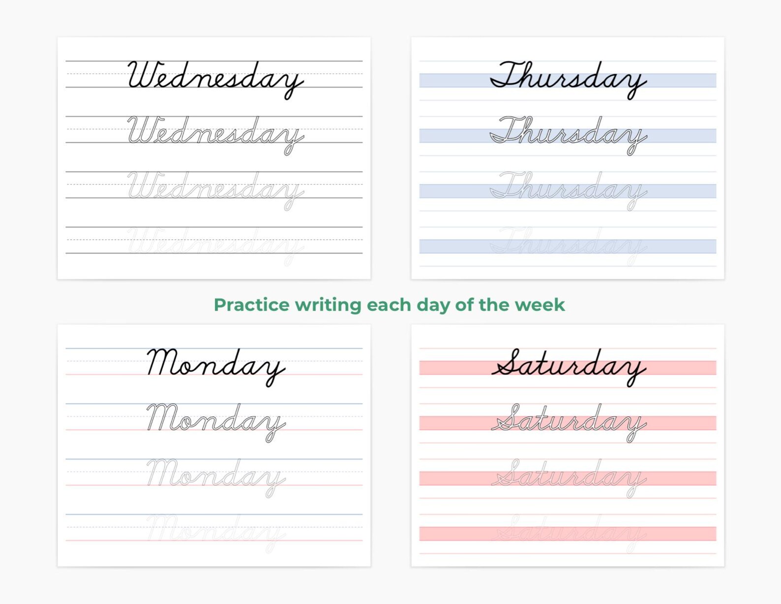 Cursive Days of the Week Tracing Sheets: Handwriting Practice (digital ...