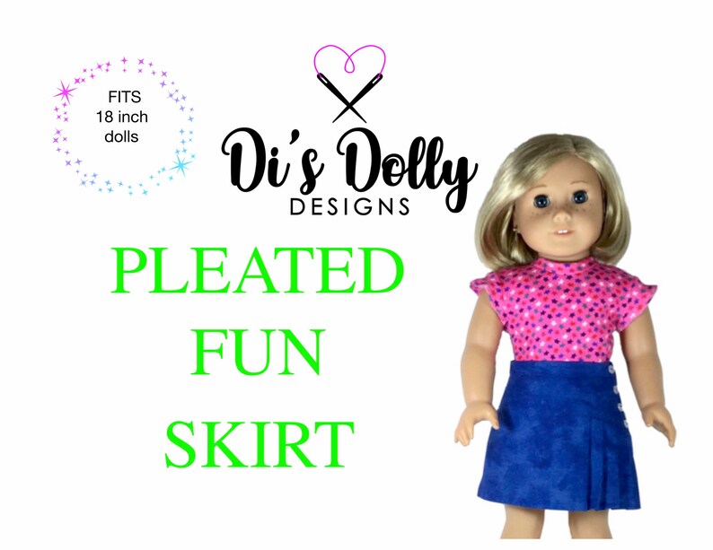 Di's Dolly Designs Pleated Fun Skirt Doll Clothes Sewing Pattern for 18