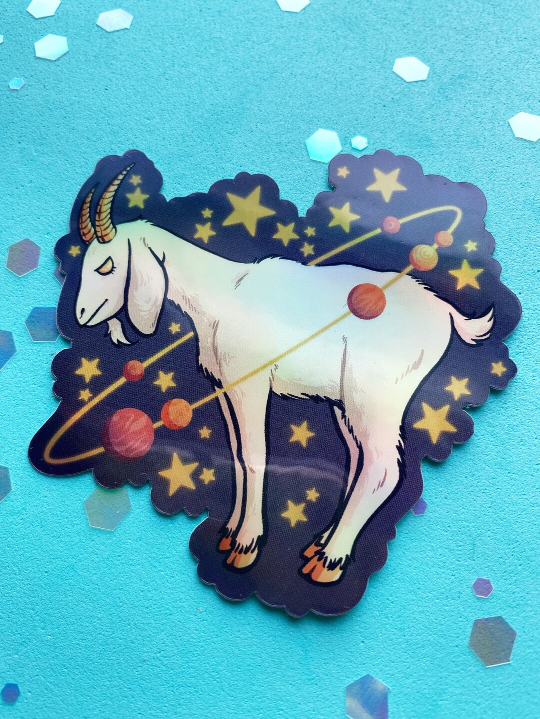 Space Goat Sticker, Waterproof, Golden, Holographic - Etsy