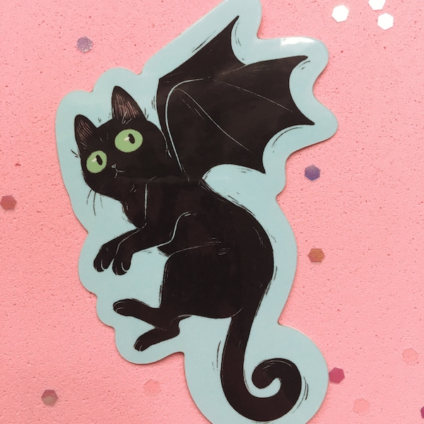 Black Cat Bat Sticker, Vinyl, Water, Weather, and Dishwasher Proof