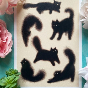 Fuzzy Cat, Black Cat Print, 5x7 Cardstock