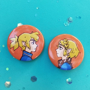 BOTW 2 Link and Zelda Buttons, Legend of Zelda 1.5 inch Pin