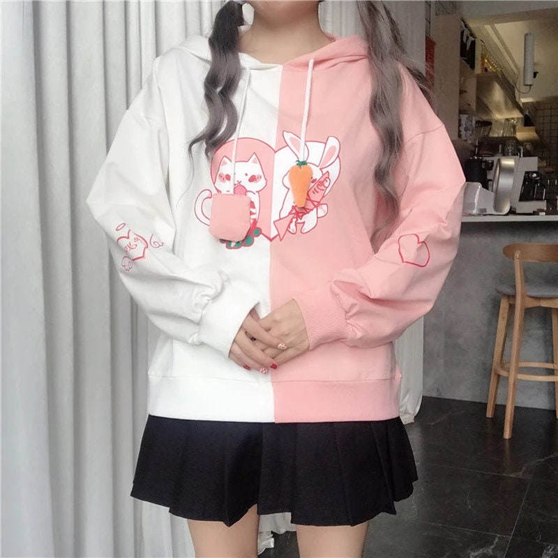 Kawaii Clothing 3D Ears Fleece Rabbit Bunny Sweater Hoodie Harajuku Sweatshirt