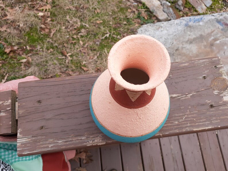 Aztec Design Red Clay Pottery Pottery Vase Vintage Handmade