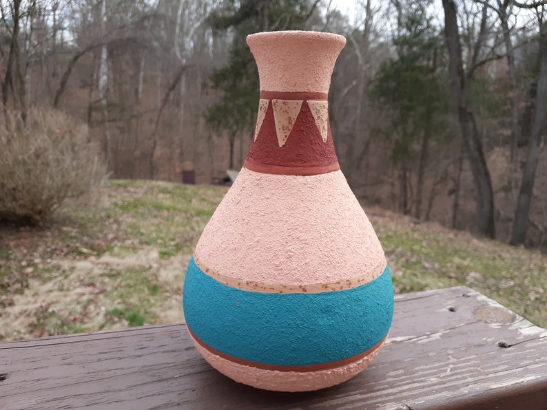 Aztec Design Red Clay Pottery Pottery Vase Vintage Handmade