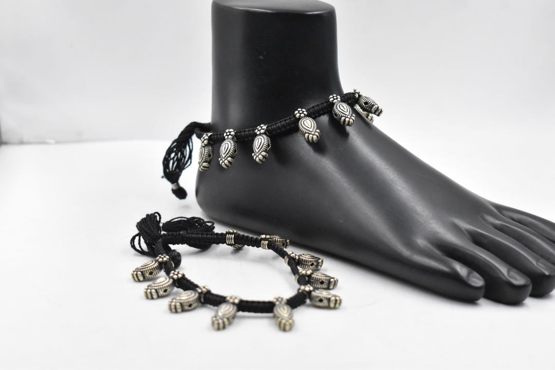 Black Thread Anklets for Women : Adjustable Brass Beads Payal Anklet ...