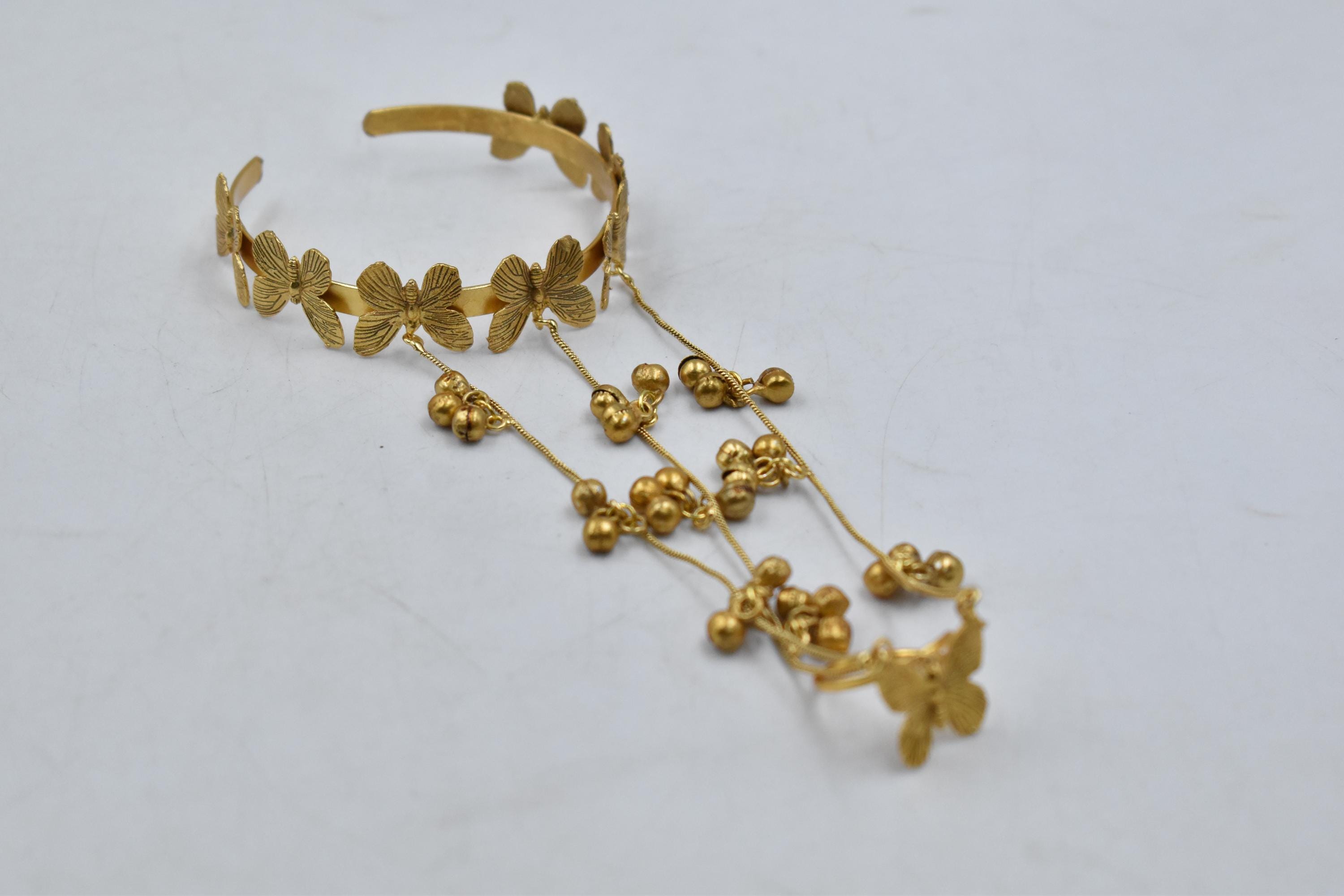 Butterfly Hathphool Hand Chain : Gold Plated Hathphool Indian Bridal ...