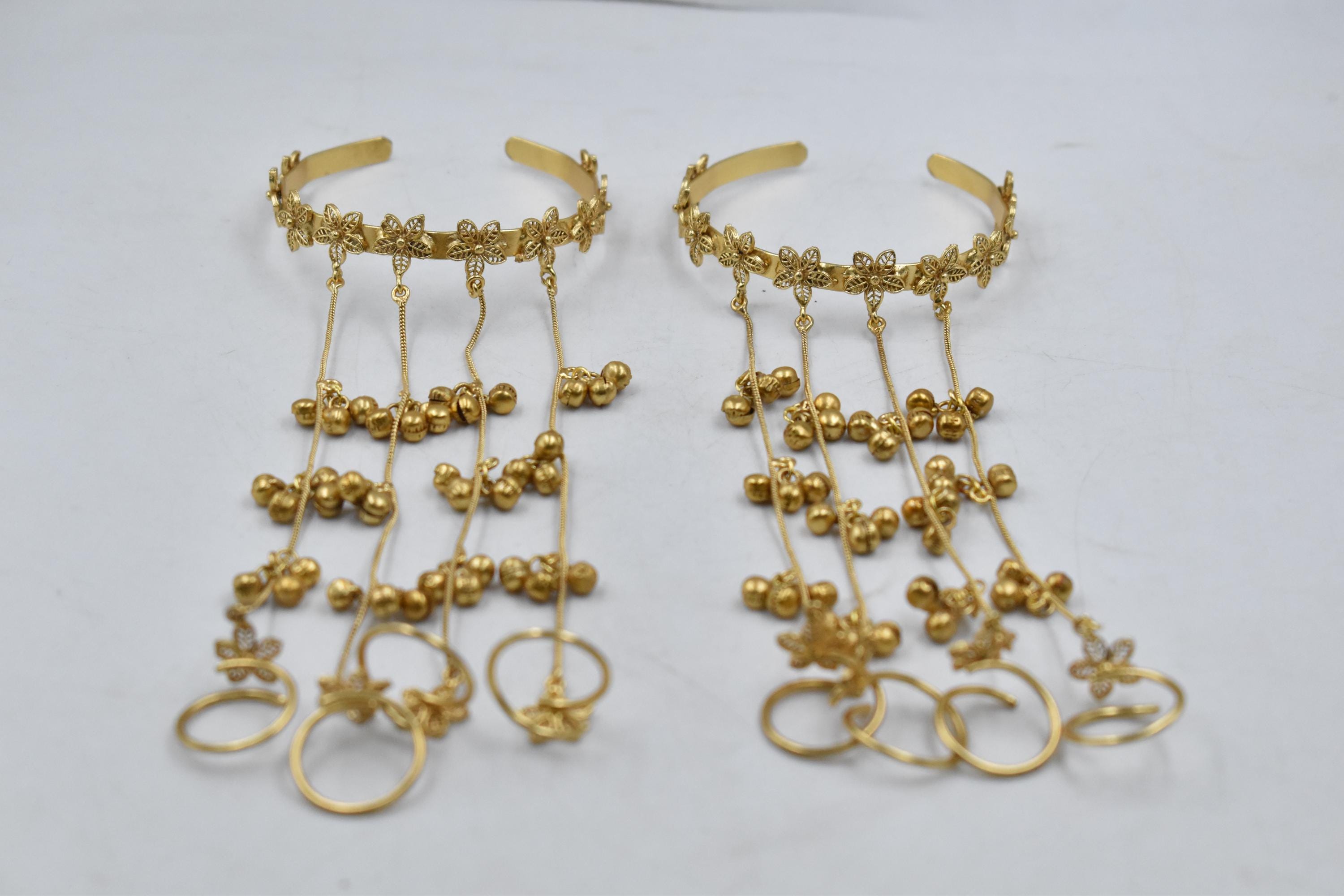 Designer Hathphool Hand Chain Bracelet : Gold Plated Ghungroo Hathphool ...