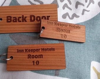 Personalised Engraved Wooden Keyrings, Keyfobs designed especially for Hotels, Bed and Breakfasts, and Guest Houses or maybe a special gift.