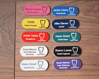 Personalised Dentist Name Badge: Engraved Pill-Shaped Acrylic ID