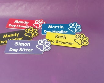 Personalised Coloured Acrylic Paw Shaped Name Badges, Elevate your dog walking experience with our personalised name badges