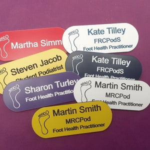 Chiropody, Podiatry ID Name Badges, Personalised Engraved, Elegant Pill Shaped, Premium Identification Badges for Professionals