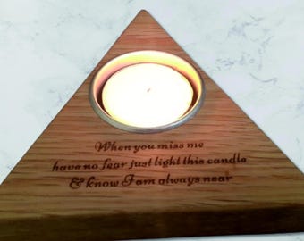 Oak Memorial candleholder - Personalised Remembrance Keepsake with Tea Light