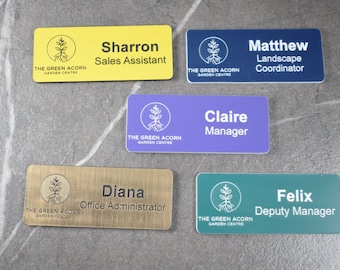 Personalised Garden Centre Name Badges, Engraved Staff ID Tags, Custom Name Plates