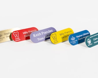 Personalised Engraved Name Badges, Pill Shaped