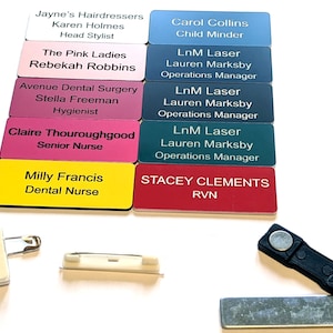 Personalised Engraved Name Badge: Acrylic, Custom Fittings (60 mm x 25 mm)