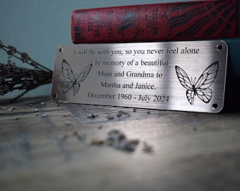 Personalised Memorial Bench Plaque - Butterflies Engraved Copper Effect Acrylic 6x2