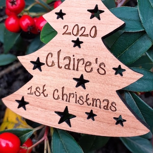 Engraved Cherrywood Christmas Tree Ornament: Personalized Holiday Decor
