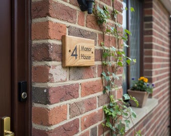Personalised Engraved Oak House Sign | Custom Address Plaque (5.3" x 3.1")