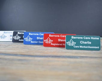 Personalised Care Home Name Badge, Engraved Staff ID Tags, Custom Name Plate