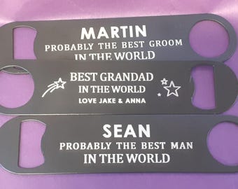 Personalised Bar Blade: Engraved Stainless Steel Bottle Opener  Black