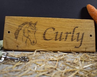 Personalised Laser Engraved Solid Oak Horse/Pony Stable Name Sign - Custom Stall Plaque