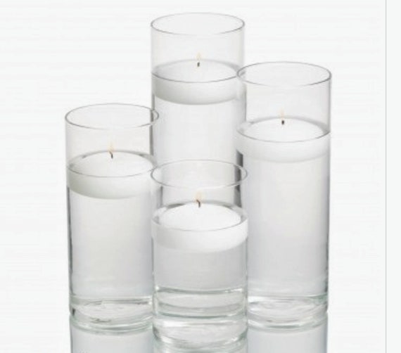 4 Clear Cylinder Vases 4 3 White Unscented Floating Etsy