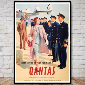 Qantas Airlines, Australian Travel Poster, INSTANT DOWNLOAD, 1950s airline travel poster, retro travel digital print, australia wall art