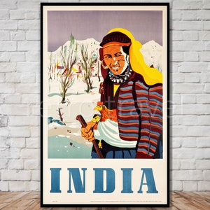 India Travel Poster download, india woman winter scene, INSTANT DOWNLOAD, retro travel digital print, india women wall art, printable poster