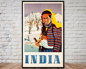 India Travel Poster: Retro Winter Scene (Digital Download)