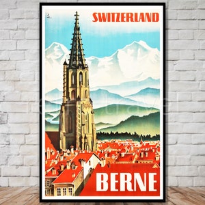 Berne Switzerland Travel Poster, INSTANT DOWNLOAD, retro travel digital print, printable poster, switzerland vintage poster wall art