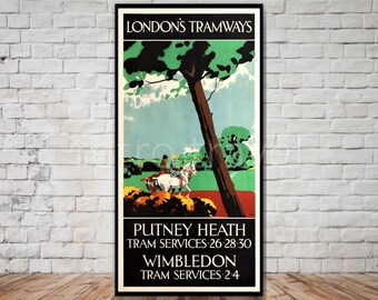 Wimbledon London Tramways Poster, Retro Travel Print (Digital Download)