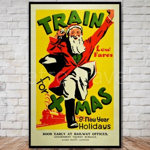 Vintage Santa Train Poster, New Zealand Travel Art (Instant Download)