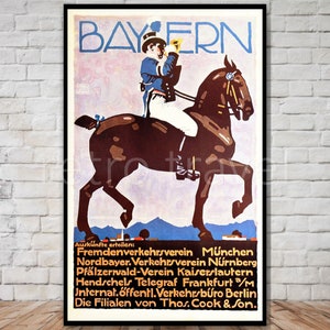 Bayern Munich Poster, German Travel Poster, INSTANT DOWNLOAD, retro travel digital print, printable poster, horse wall art